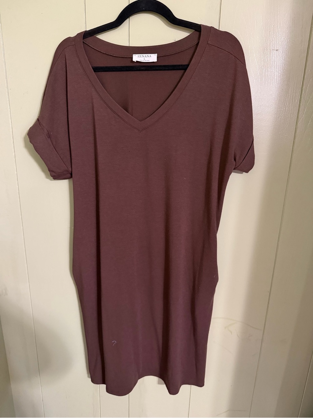 Zenana V-Neck Short Sleeve T-Shirt Dress - Brown